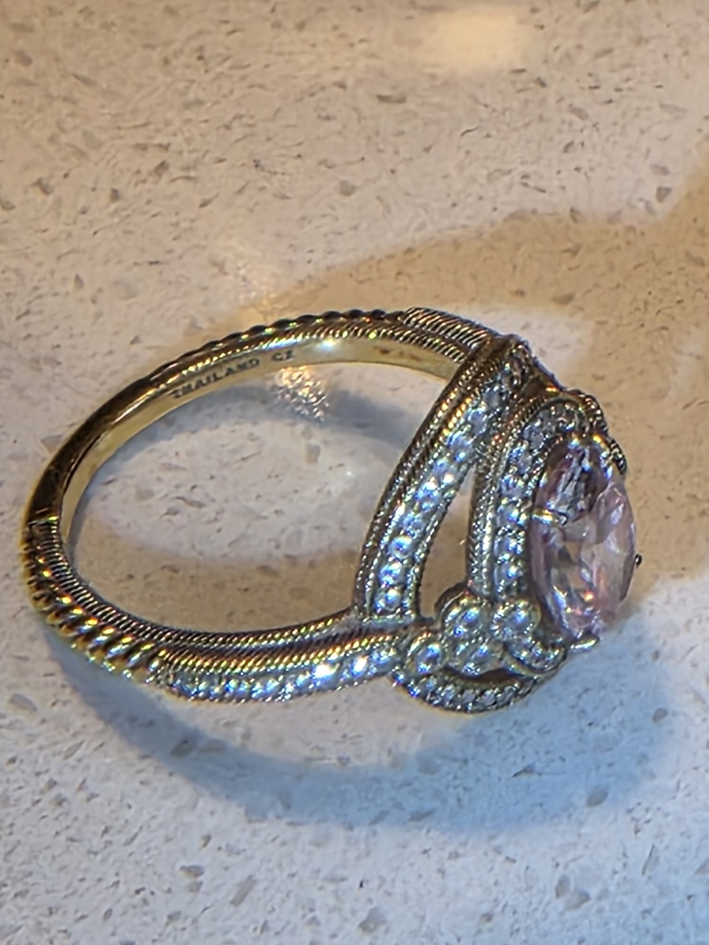 Judith Ripka Gold-Tone Ring with Pink Oval Center and Pavé Accents Size 9 - Picture 2 of 4